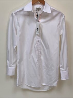 CORTLAND PARK Women’s White, Pink Accent Tunic Shirt, S MSRP $150, Quiet Luxury